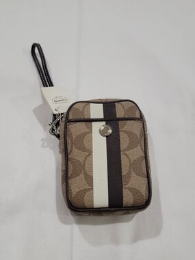 Coach Signature Stripe Multi Pouch - Brown/White